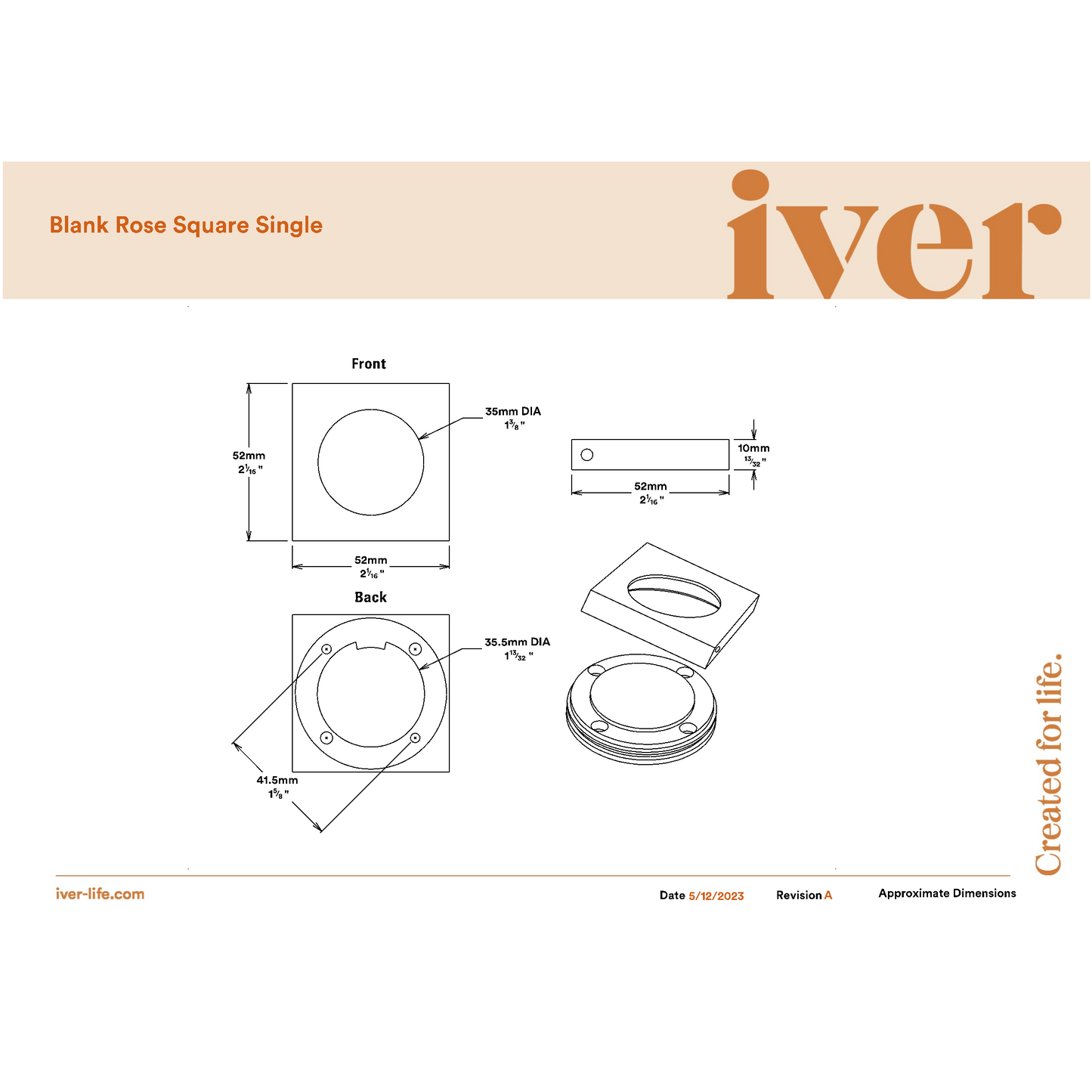 Iver Blank Rose Square Satin Nickel