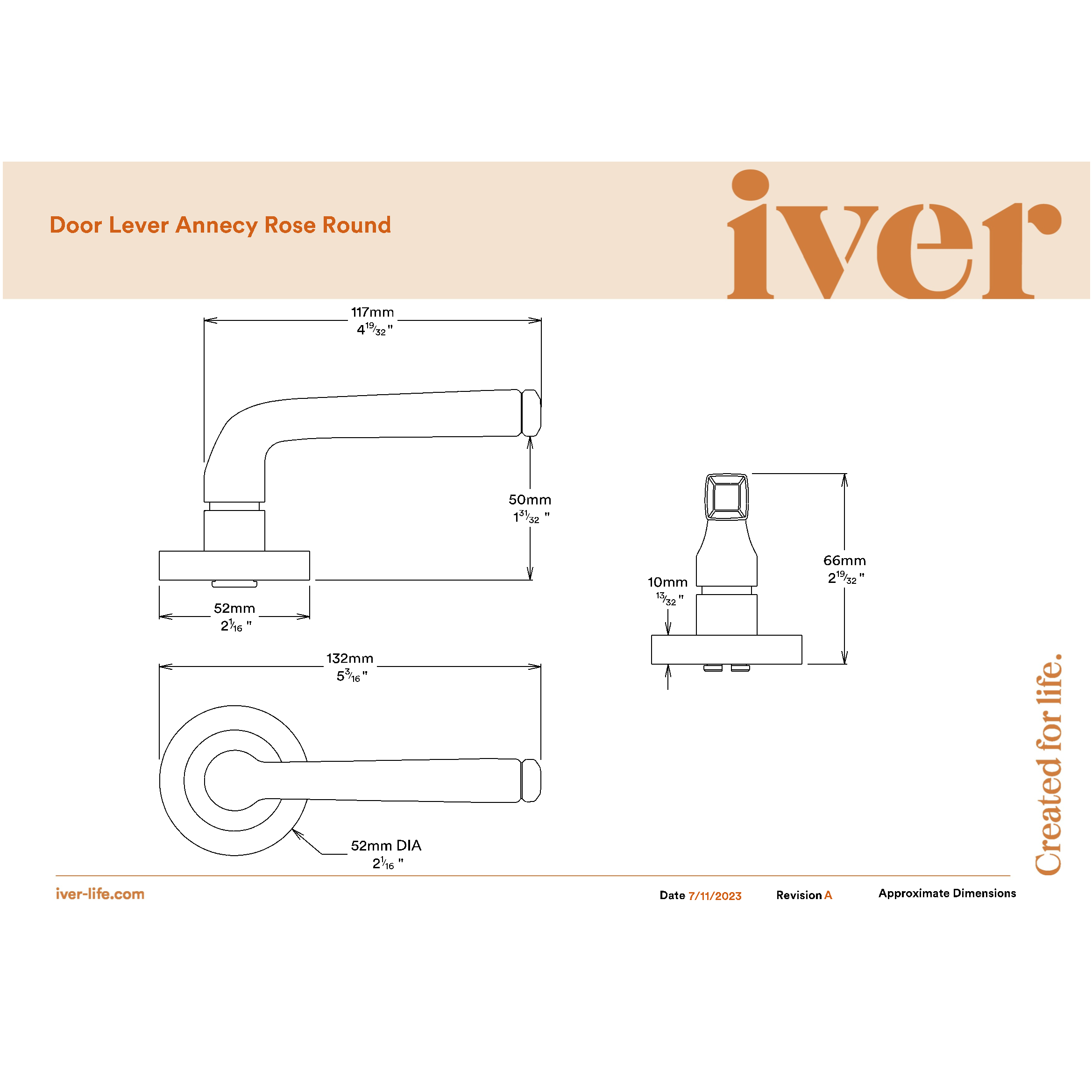Iver Door Handle Annecy Round Rose Pair Signature Brass