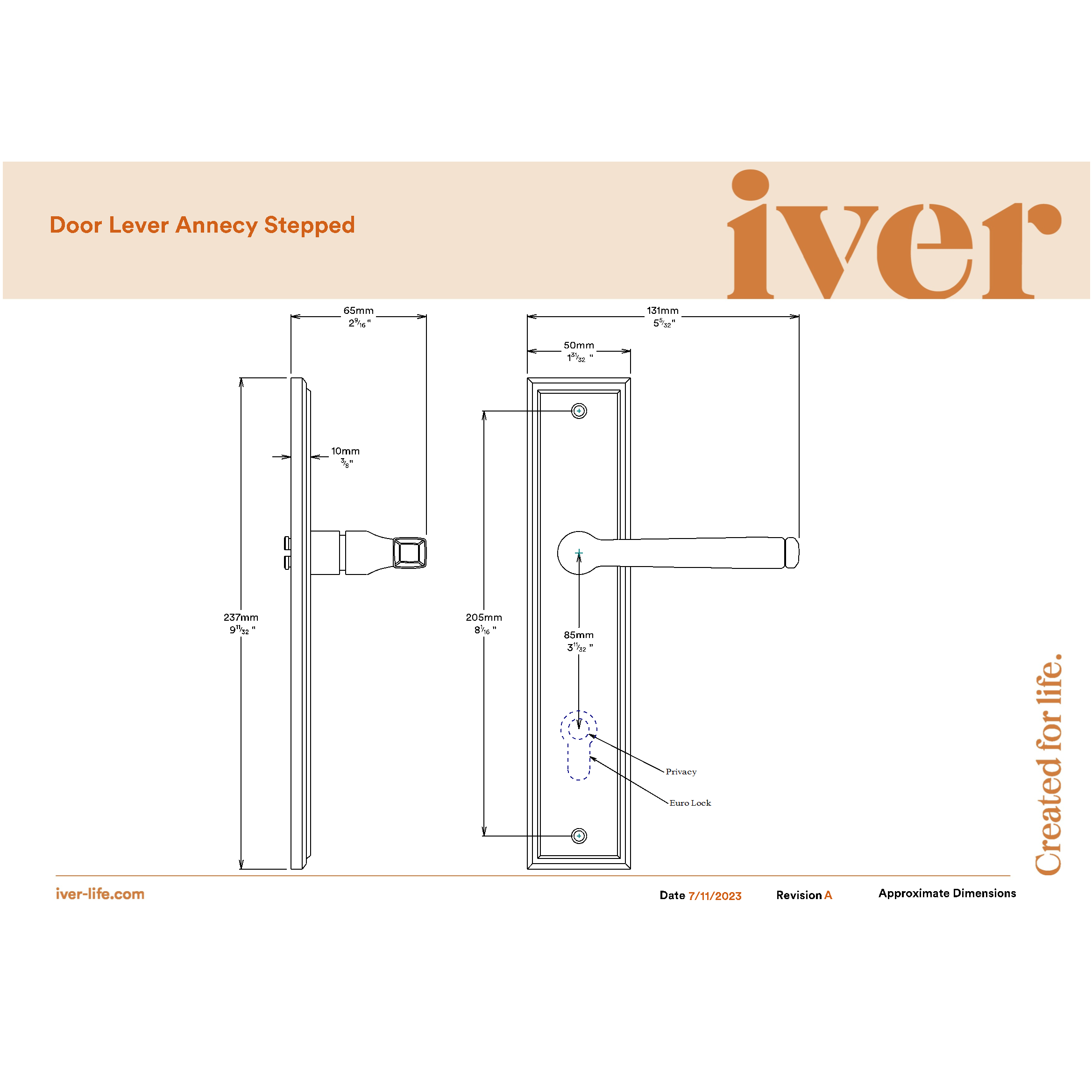 Iver Door Handle Annecy Stepped Latch Pair Distressed Nickel