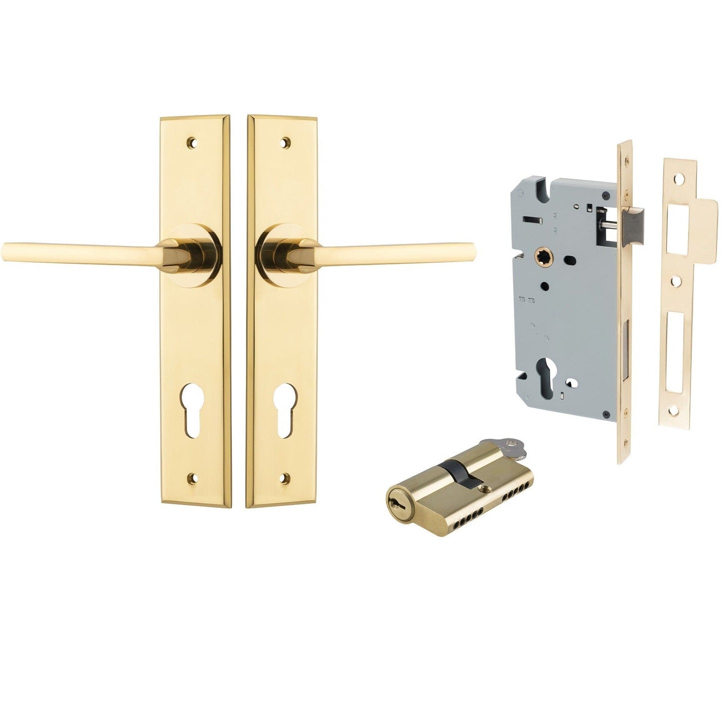 Iver Door Handle Baltimore Chamfered Key/Key Polished Brass Entrance Kit