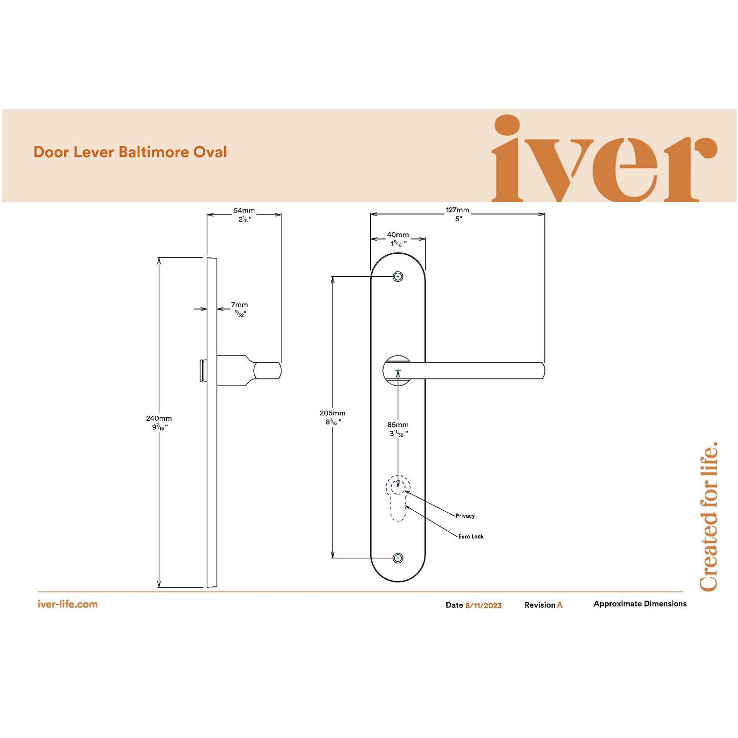 Iver Door Handle Baltimore Oval Privacy Pair Chrome