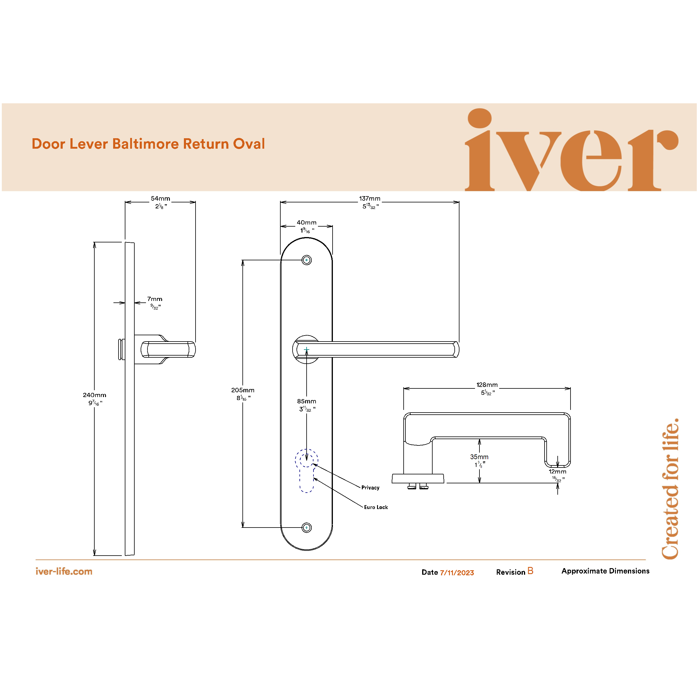 Iver Door Handle Baltimore Return Oval Latch Pair Matt Black