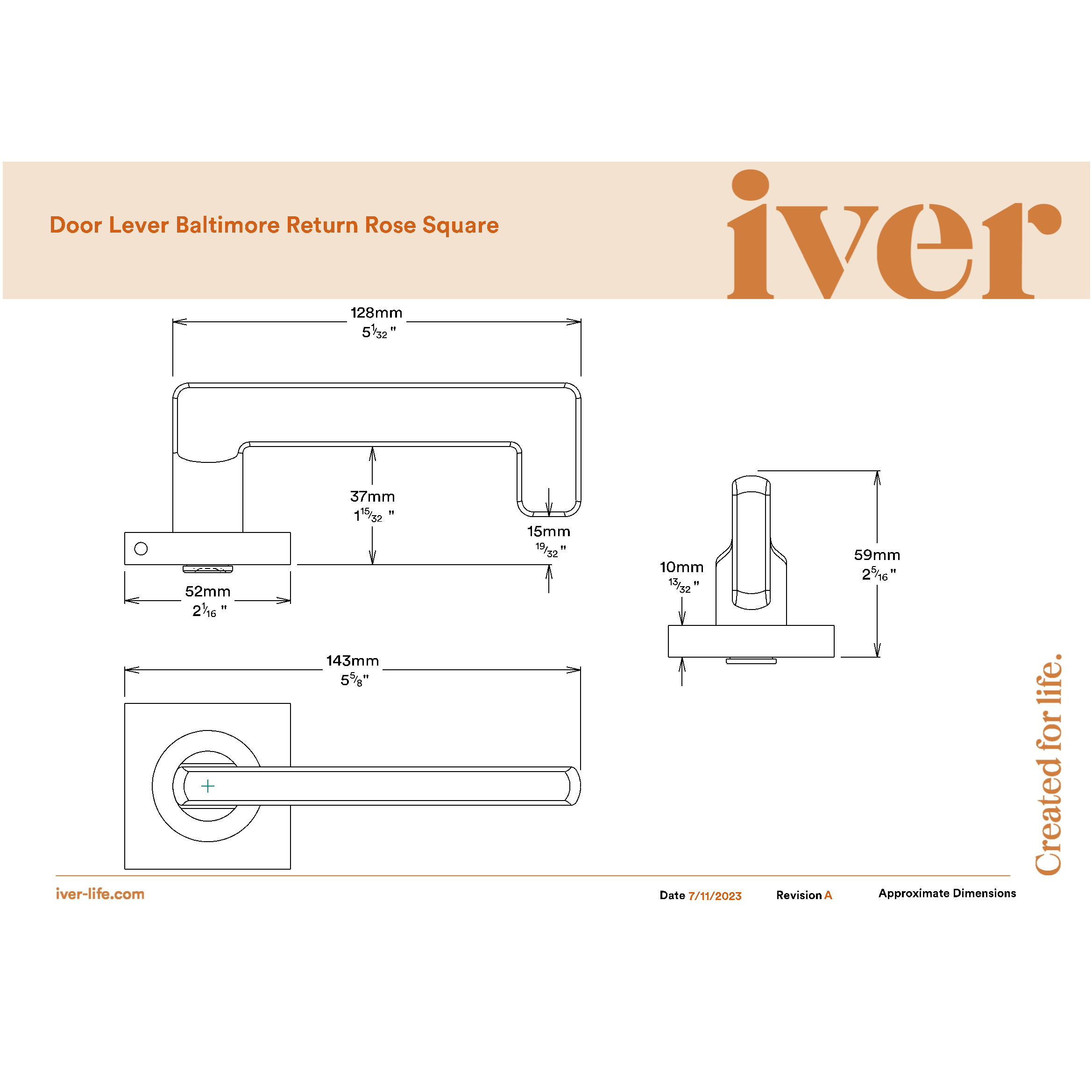 Iver Door Handle Baltimore Return Square Rose Pair Matt Black