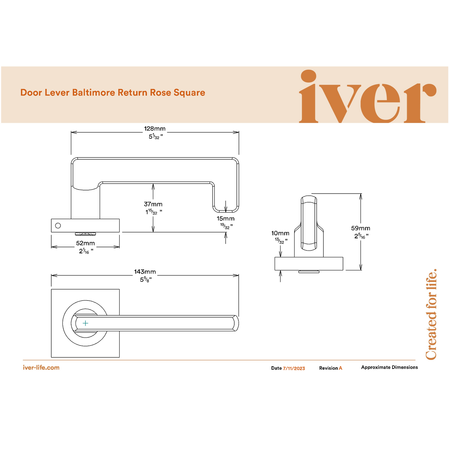 Iver Door Handle Baltimore Return Square Rose Pair Polished Brass