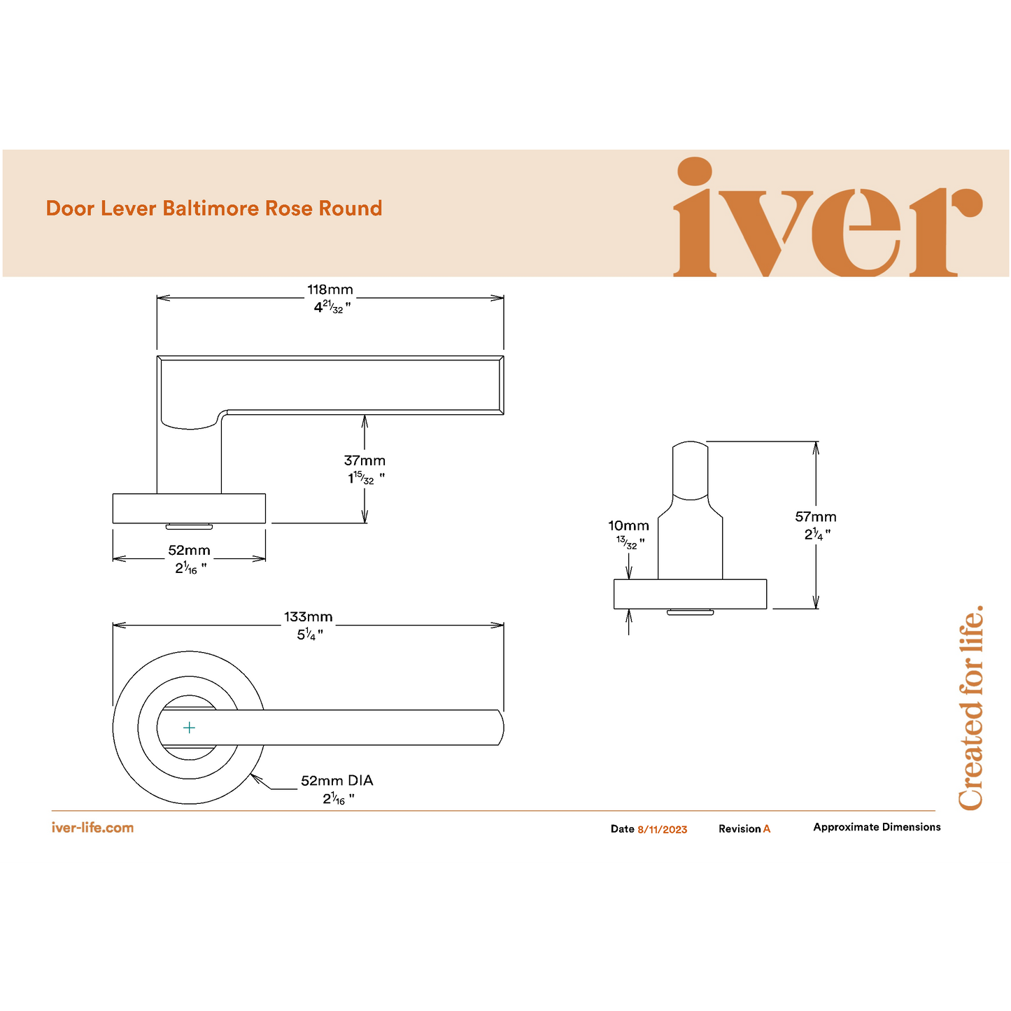 Iver Door Handle Baltimore Round Rose Pair Brushed Chrome