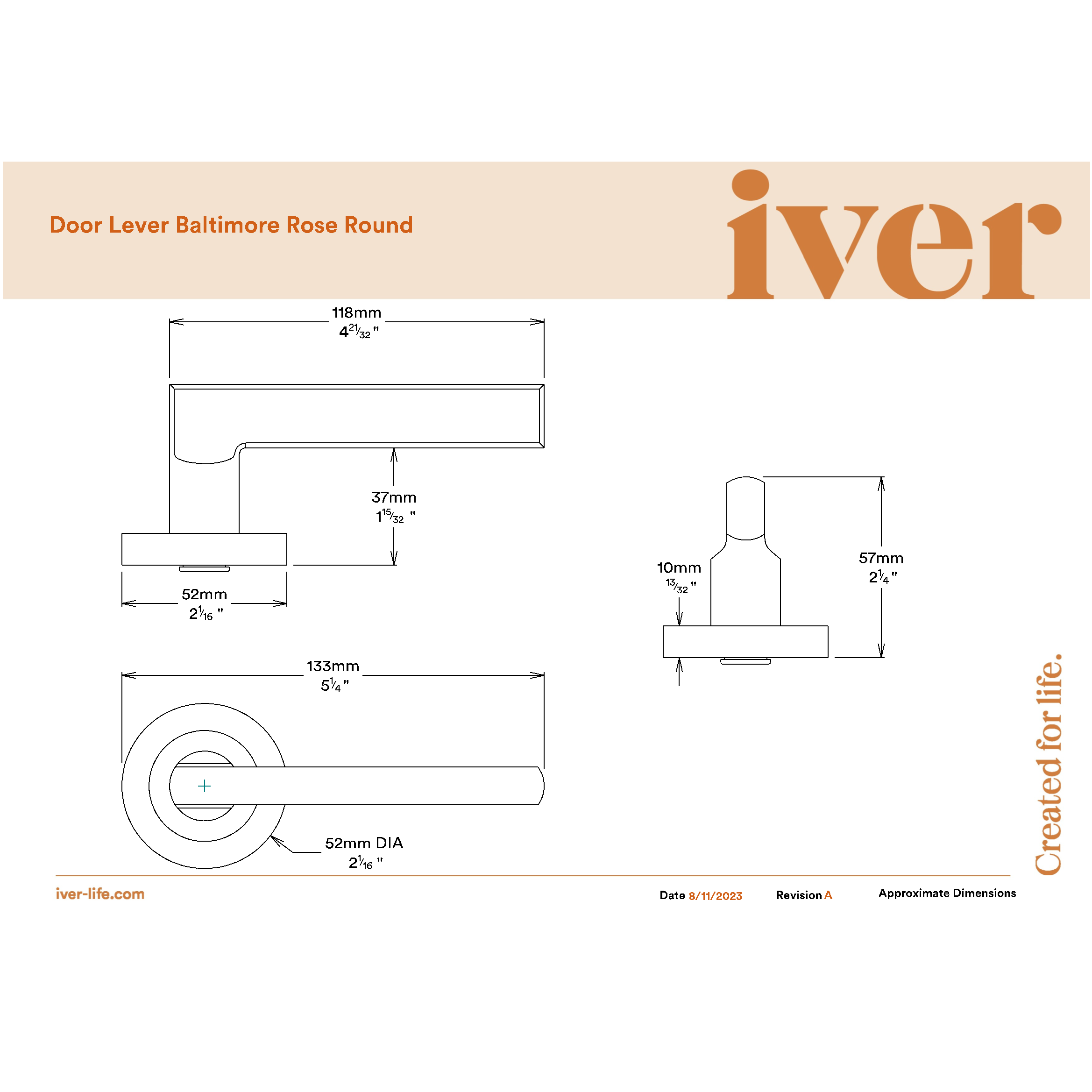Iver Door Handle Baltimore Round Rose Pair Polished Brass