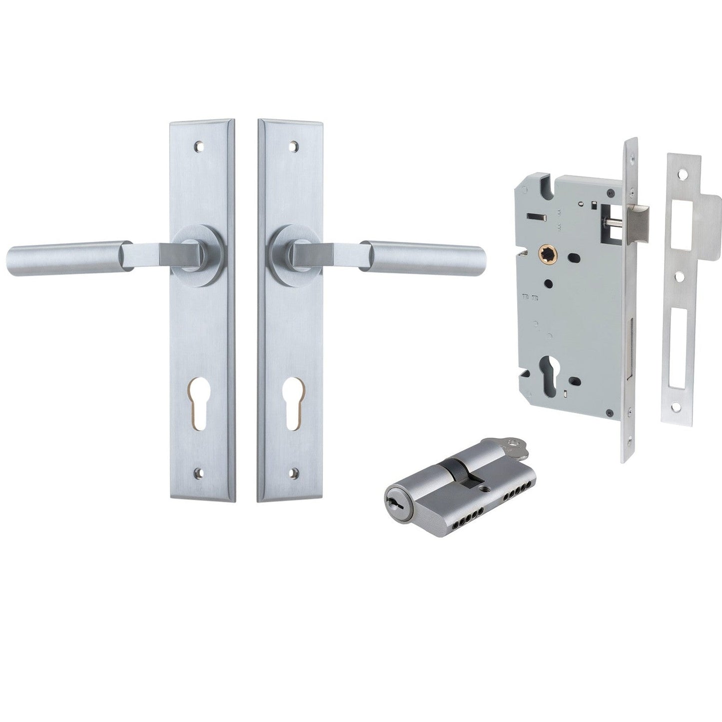 Iver Door Handle Berlin Chamfered Key/Key Brushed Chrome Entrance Kit