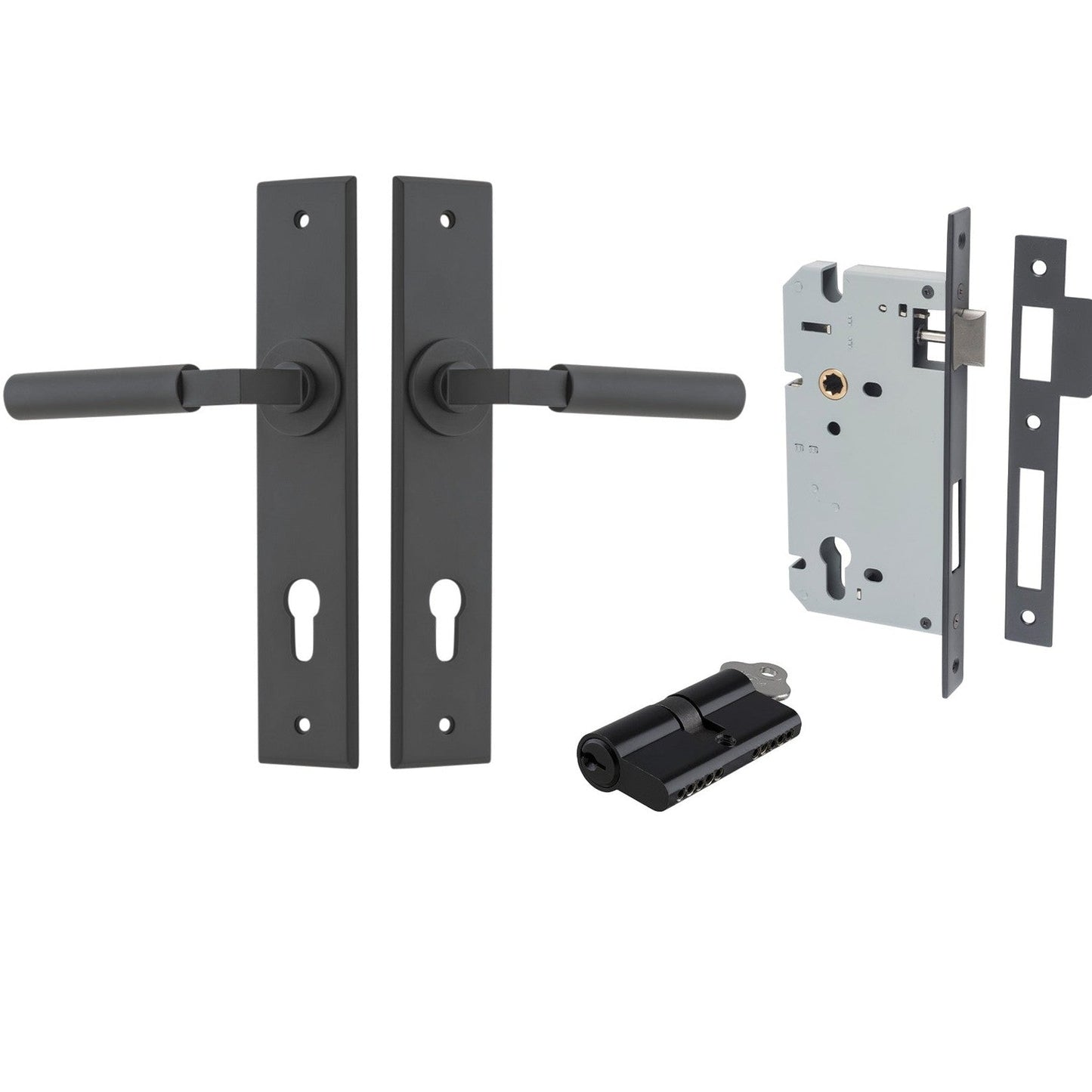 Iver Door Handle Berlin Chamfered Key/Key Matt Black Entrance Kit