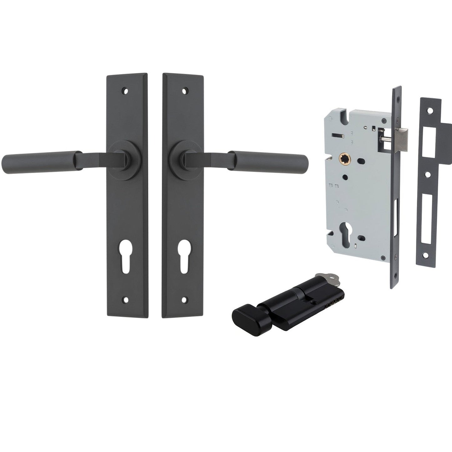 Iver Door Handle Berlin Chamfered Key/Thumb Matt Black Entrance Kit