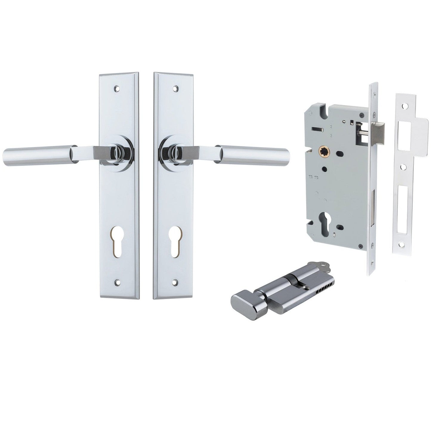 Iver Door Handle Berlin Chamfered Key/Thumb Polished Chrome Entrance Kit