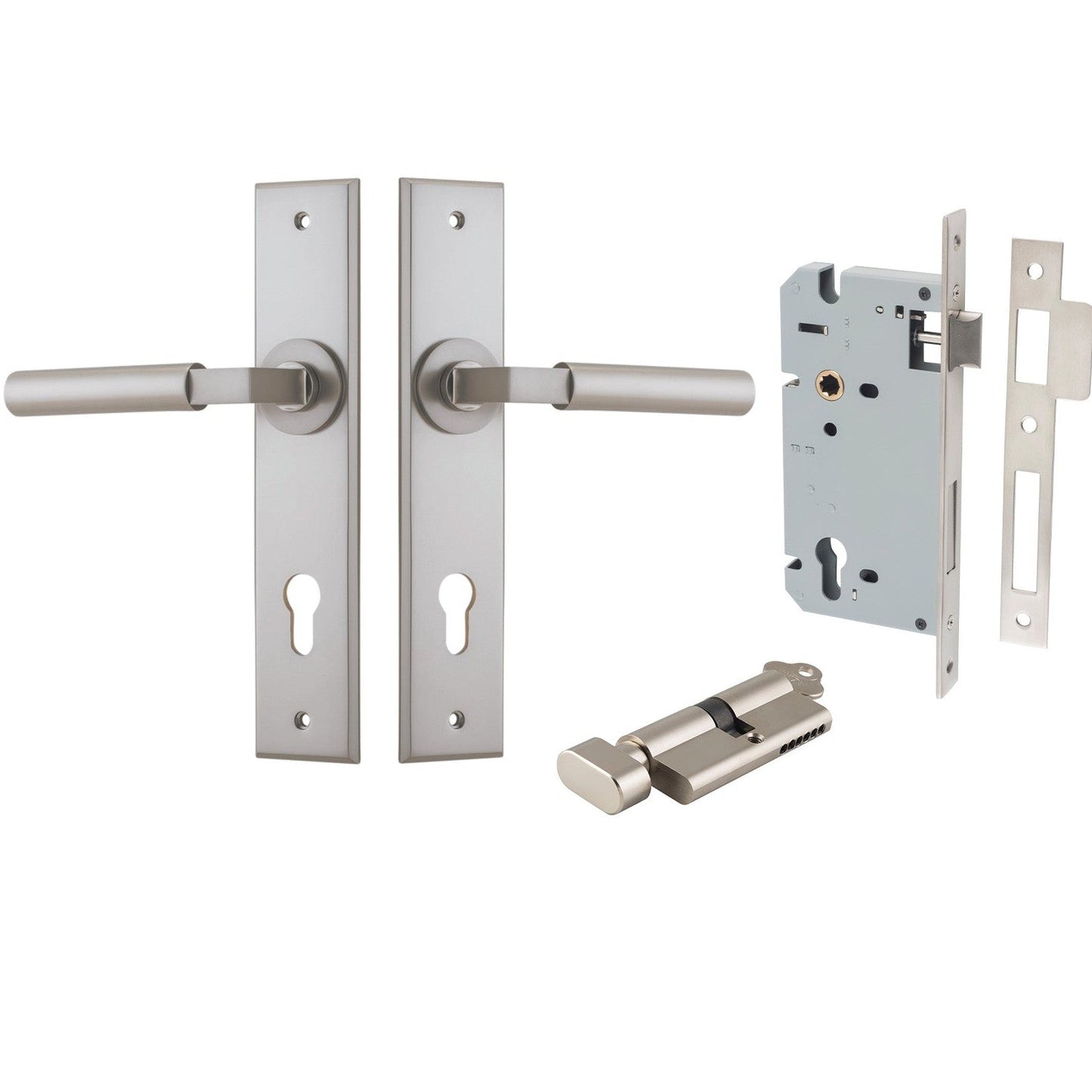 Iver Door Handle Berlin Chamfered Key/Thumb Satin Nickel Entrance Kit