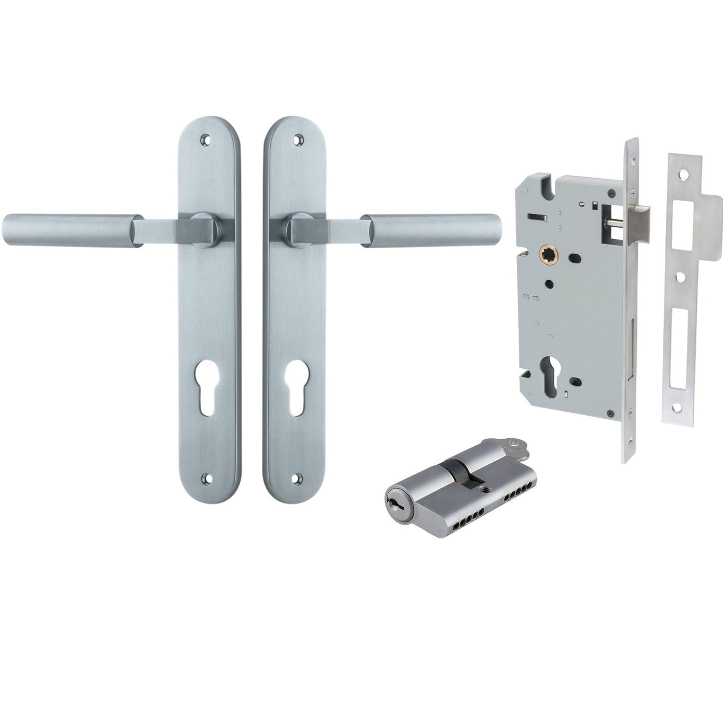 Iver Door Handle Berlin Oval Euro Pair Key/Key Brushed Chrome Entrance Kit