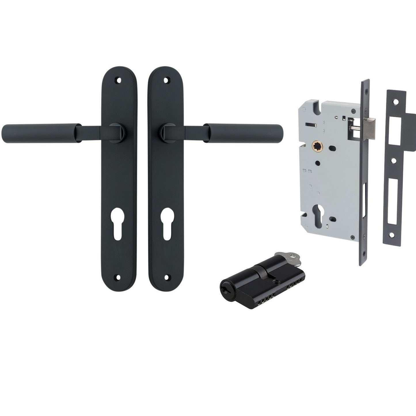Iver Door Handle Berlin Oval Euro Pair Key/Key Matt Black Entrance Kit