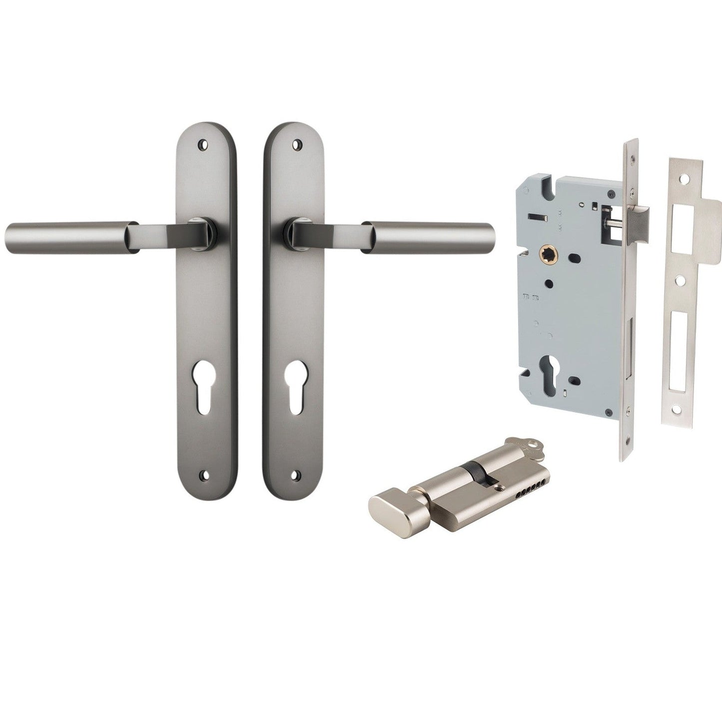 Iver Door Handle Berlin Oval Euro Pair Key/Thumb Satin Nickel Entrance Kit