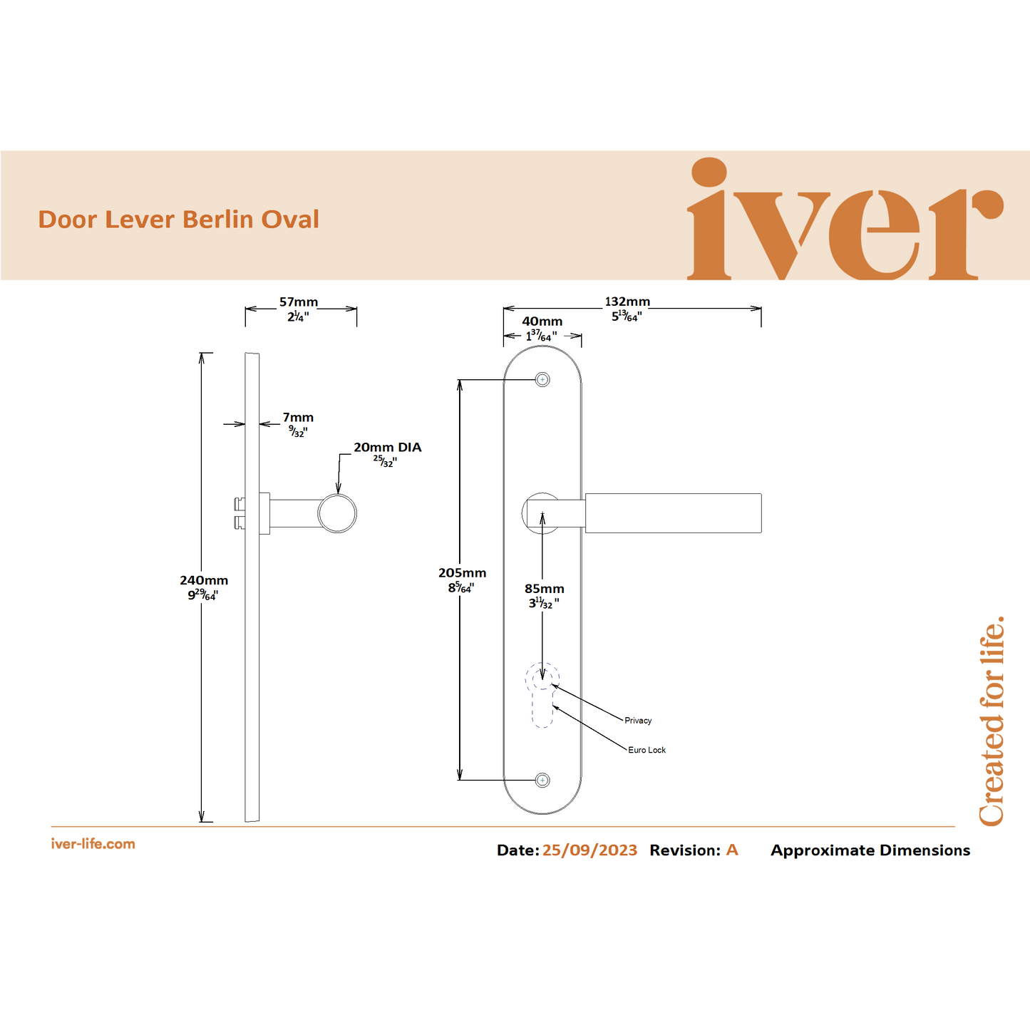 Iver Door Handle Berlin Oval Privacy Brushed Chrome