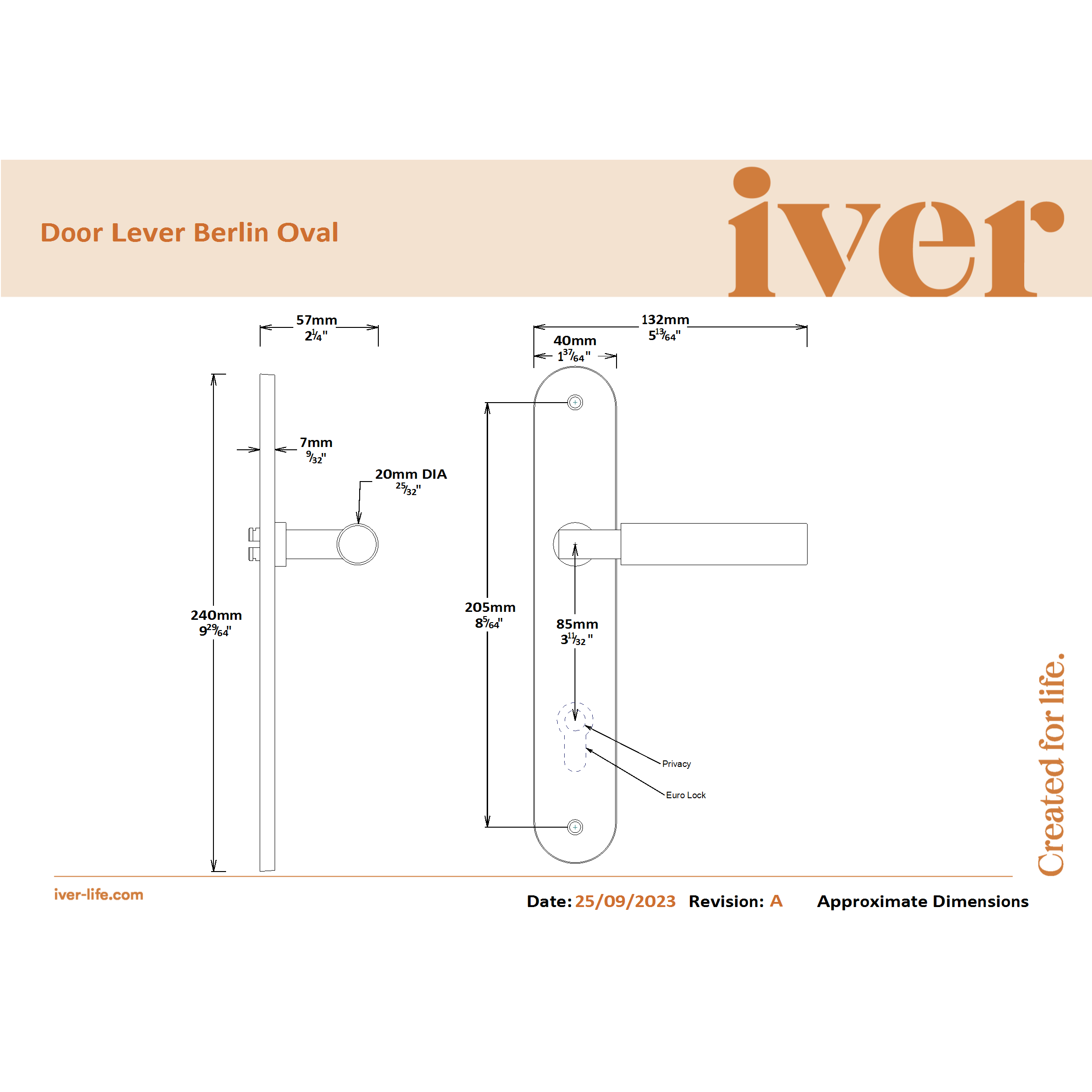 Iver Door Handle Berlin Oval Privacy Signature Brass