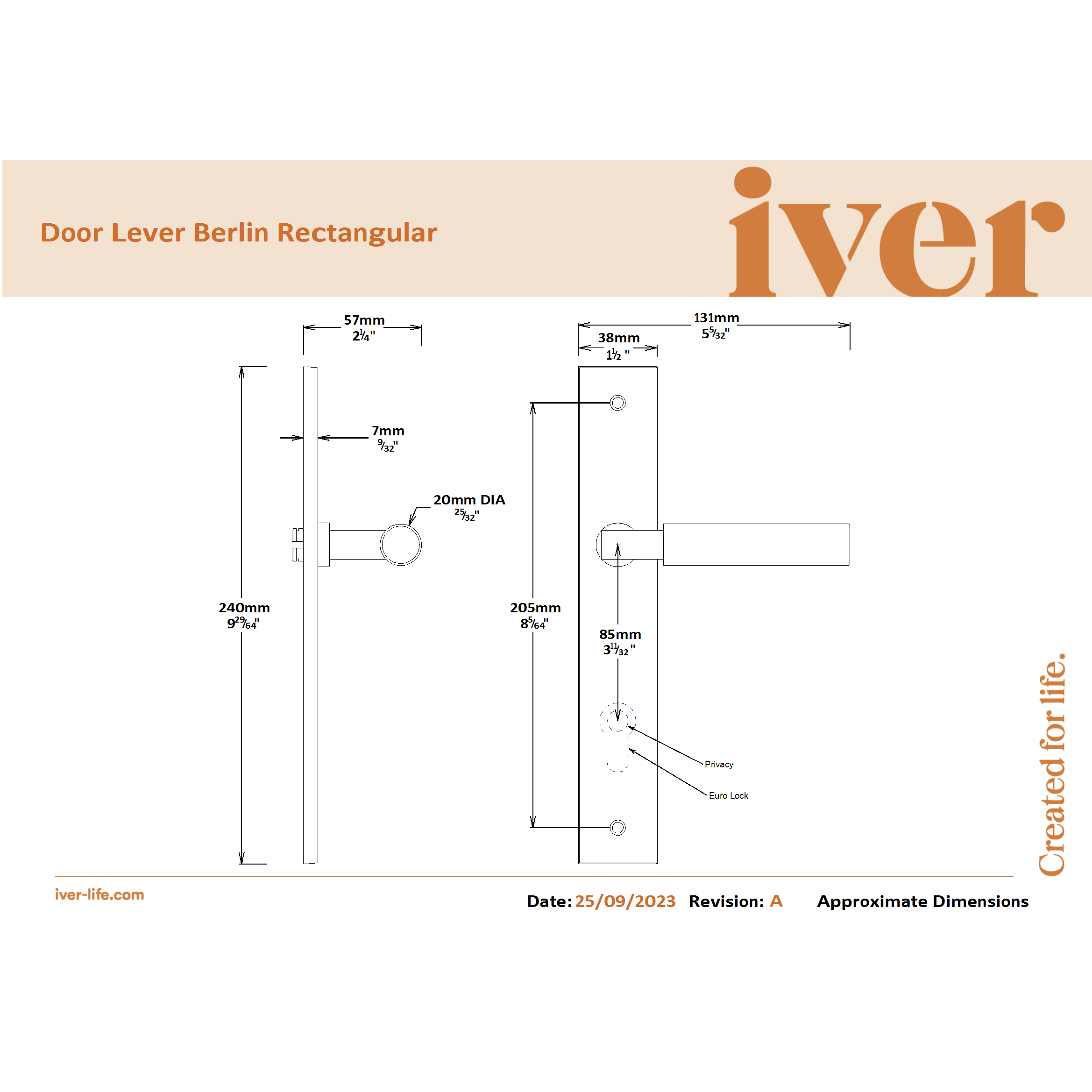 Iver Door Handle Berlin Rectangular Euro Matt Black