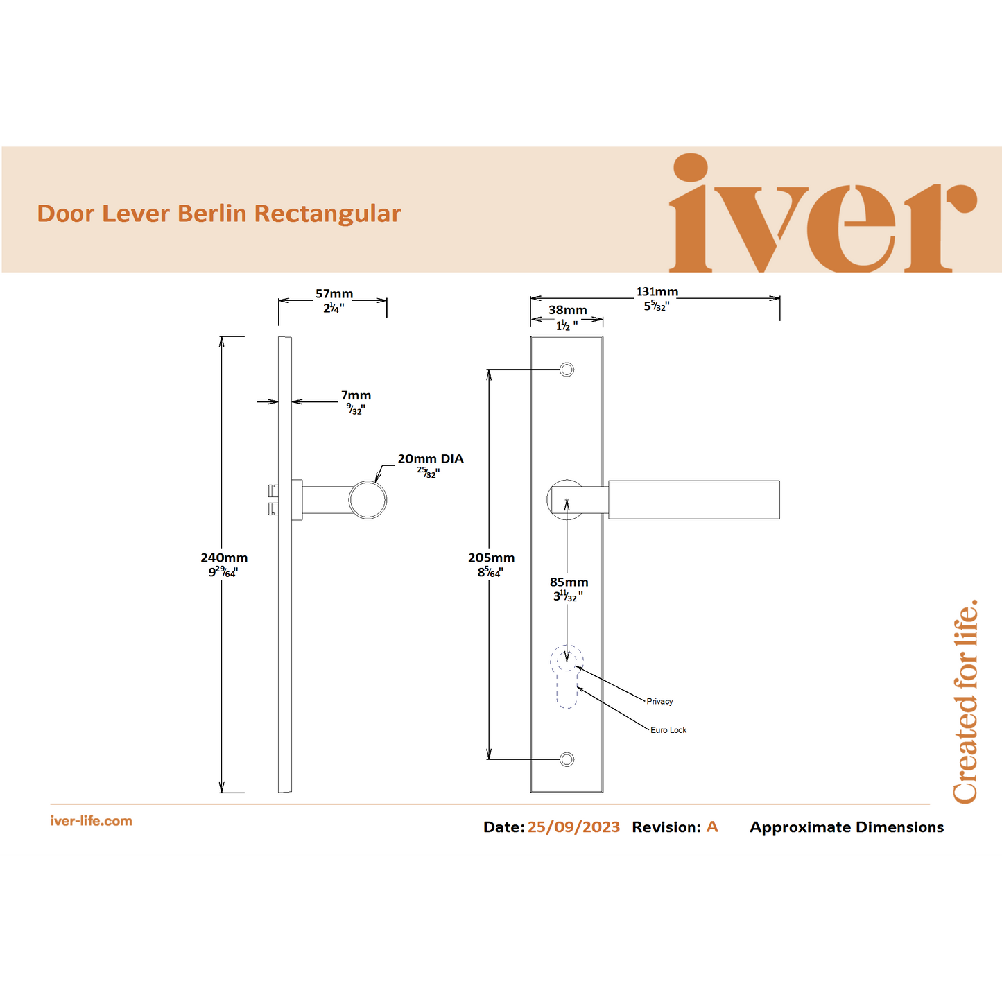 Iver Door Handle Berlin Rectangular Euro Pair Key/Key Polished Brass Entrance Kit