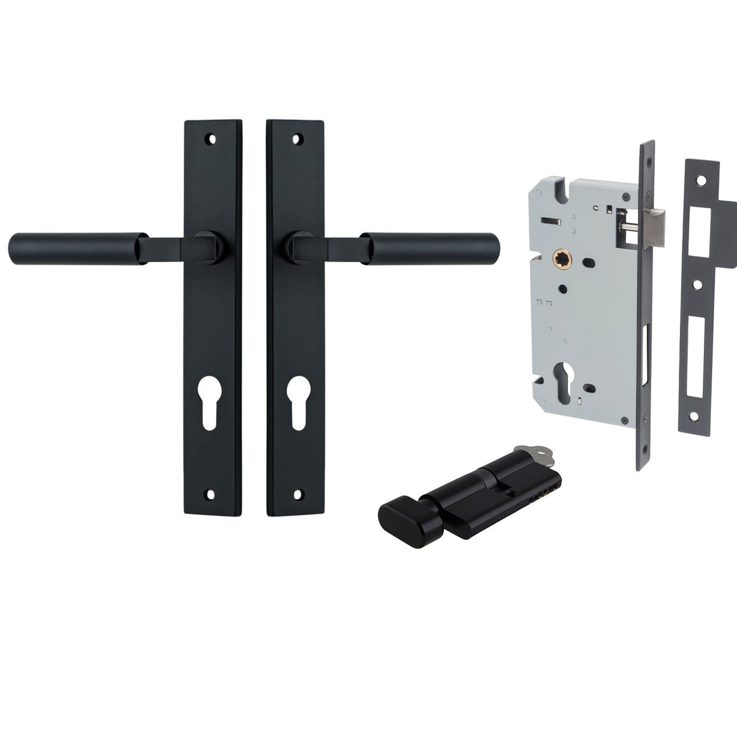 Iver Door Handle Berlin Rectangular Euro Pair Key/Thumb Matt Black Entrance Kit