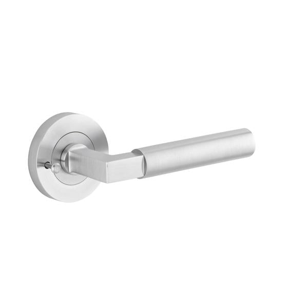 Iver Door Handle Berlin Rose Round Brushed Chrome Inbuilt Privacy Kit