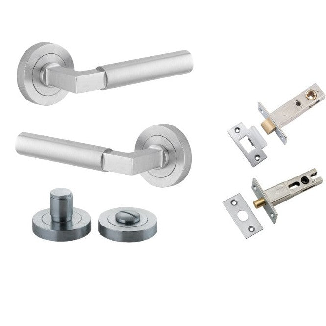Iver Door Handle Berlin Rose Round Brushed Chrome Privacy Kit