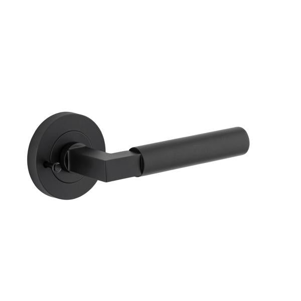 Iver Door Handle Berlin Rose Round Matt Black Inbuilt Privacy Kit