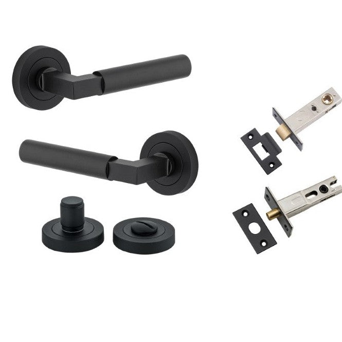 Iver Door Handle Berlin Rose Round Matt Black Privacy Kit