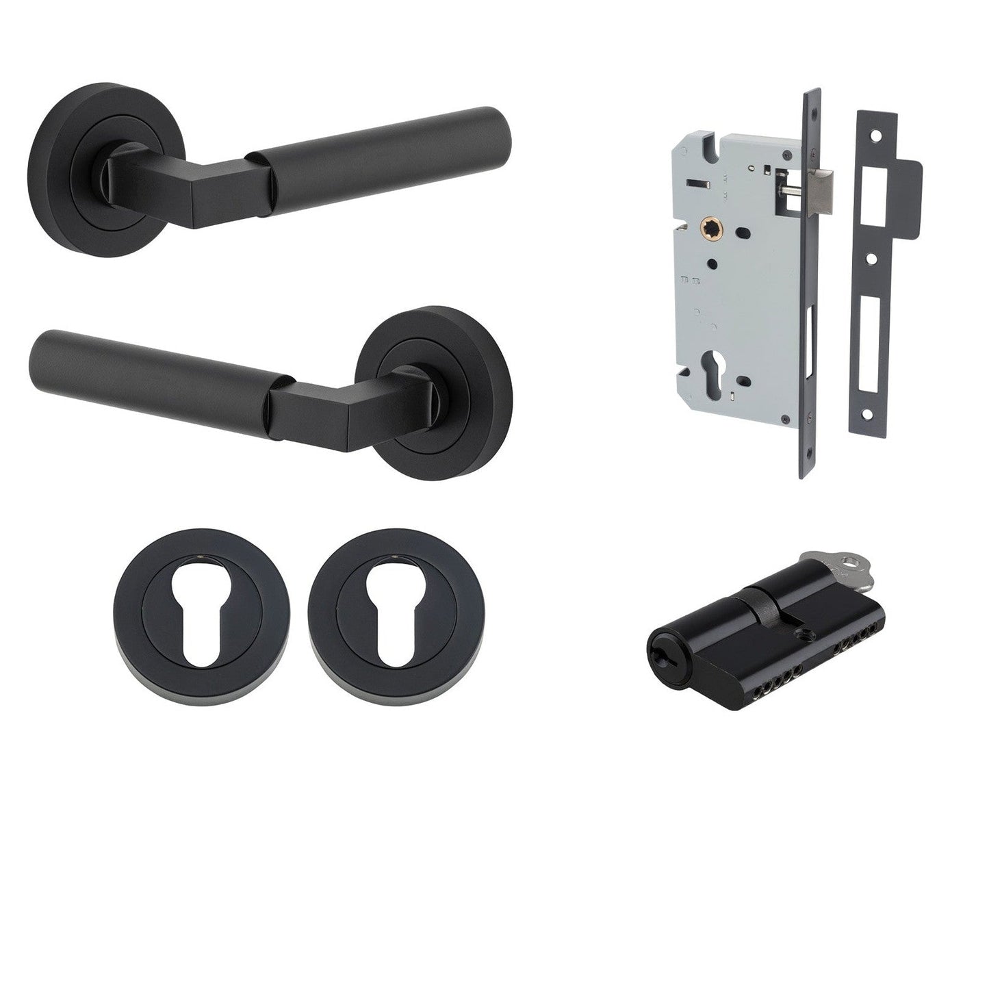 Iver Door Handle Berlin Rose Round Pair Key/Key Matt Black Entrance Kit