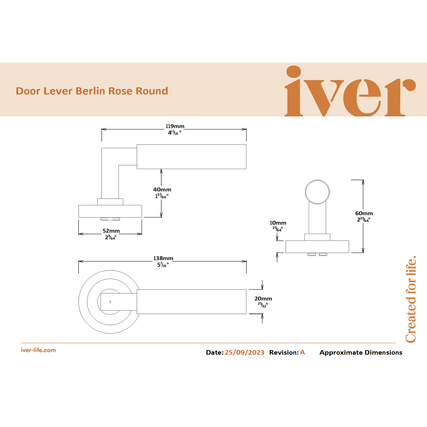 Iver Door Handle Berlin Rose Round Polished Brass Inbuilt Privacy Kit