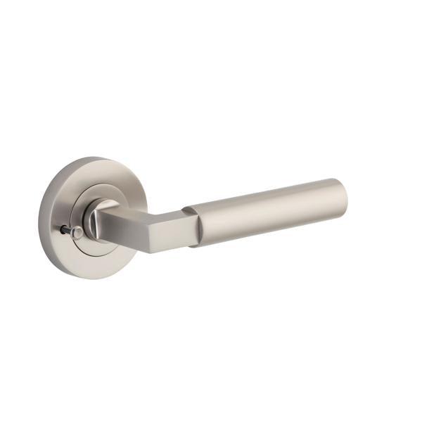 Iver Door Handle Berlin Rose Round Satin Nickel Inbuilt Privacy Kit