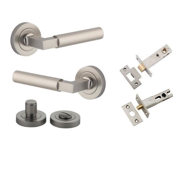 Iver Door Handle Berlin Rose Round Satin Nickel Privacy Kit