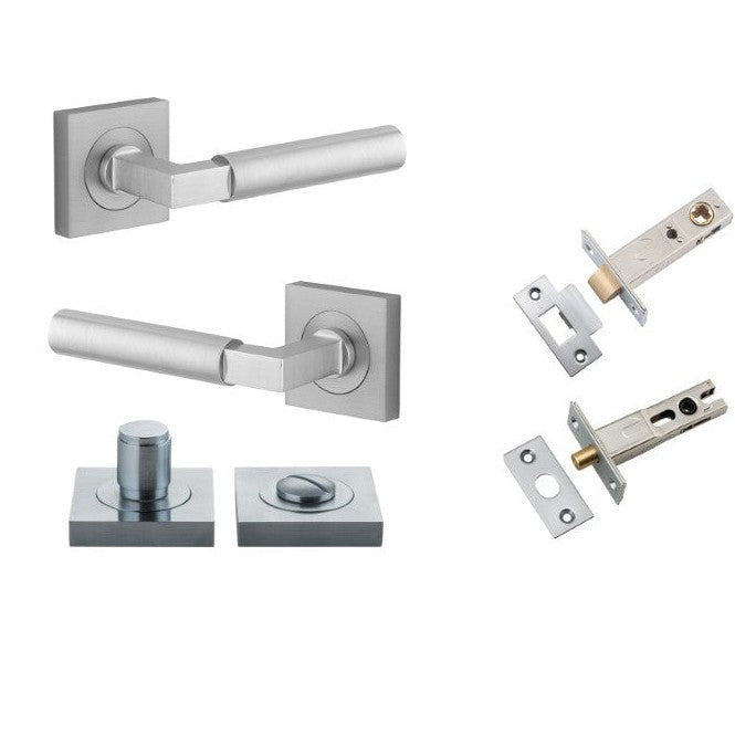 Iver Door Handle Berlin Rose Square Brushed Chrome Privacy Kit