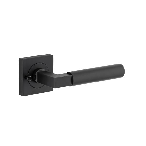 Iver Door Handle Berlin Rose Square Matt Black Inbuilt Privacy Kit