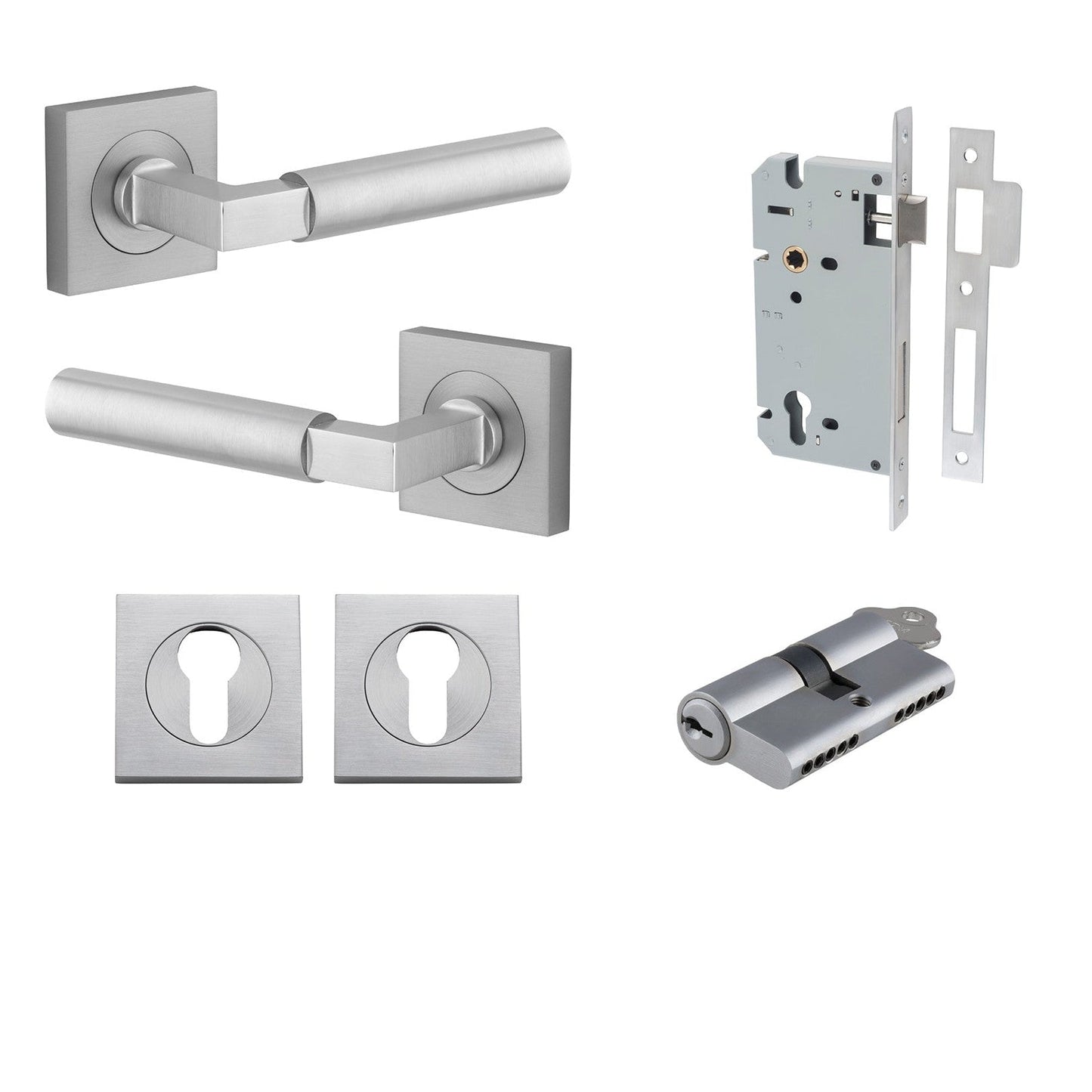 Iver Door Handle Berlin Rose Square Pair Key/Key Brushed Chrome Entrance Kit