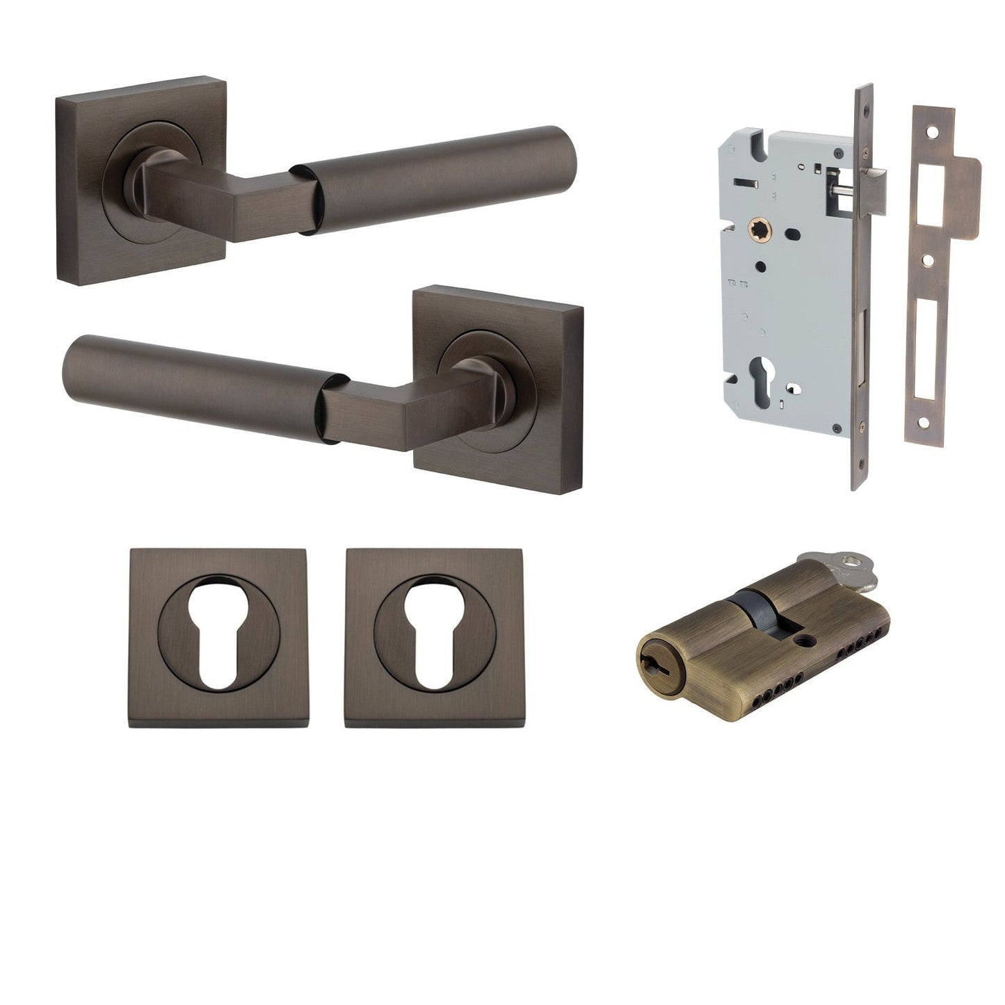 Iver Door Handle Berlin Rose Square Pair Key/Key Signature Brass Entrance Kit