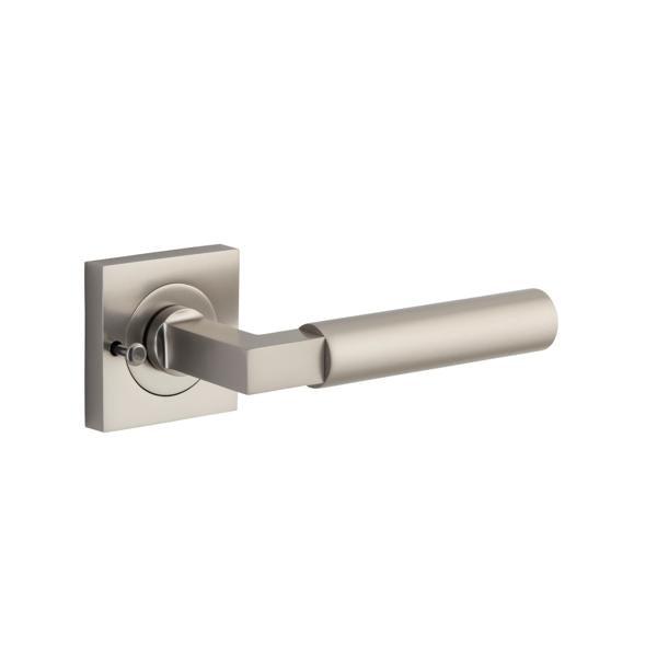 Iver Door Handle Berlin Rose Square Satin Nickel Inbuilt Privacy Kit