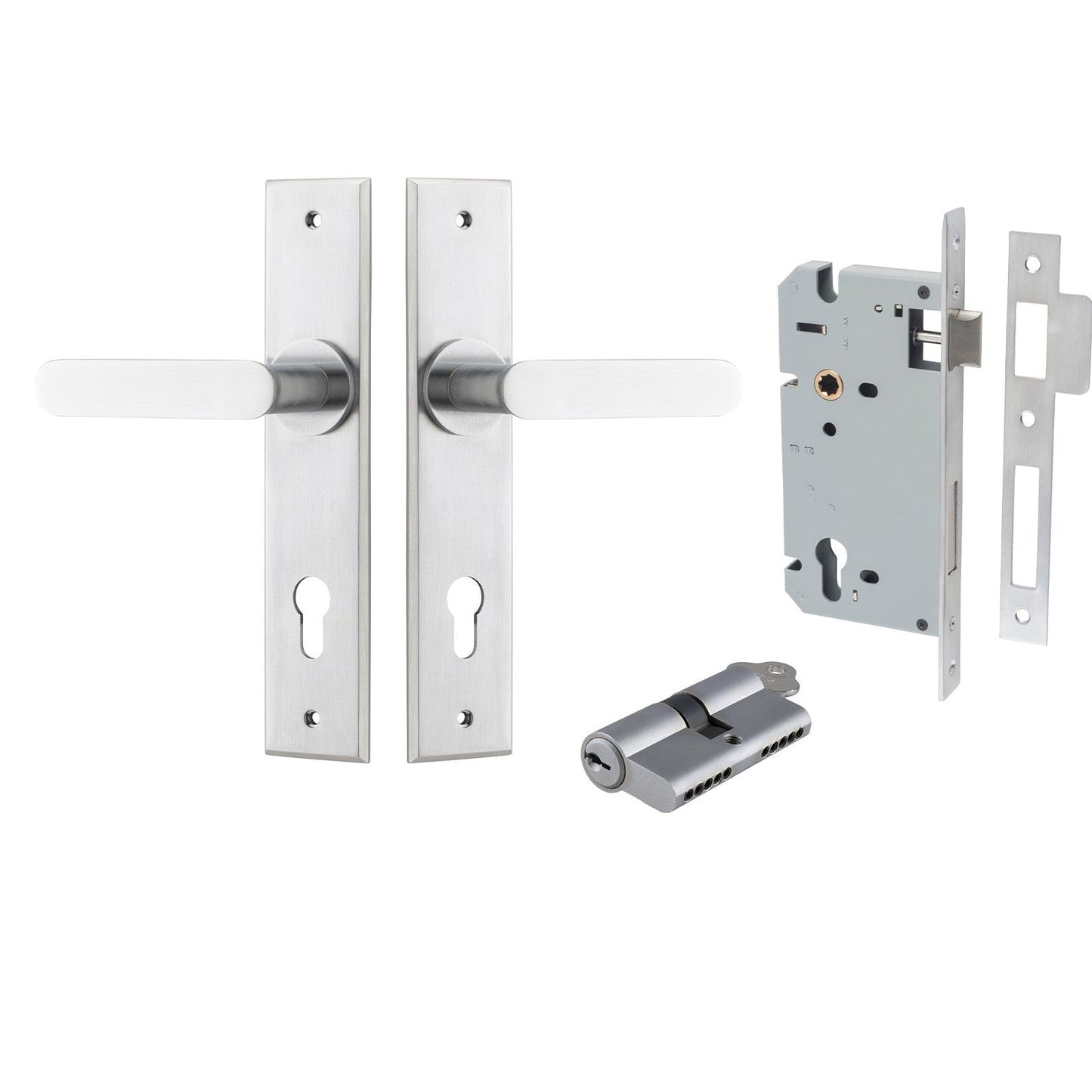 Iver Door Handle Bronte Chamfered Key/Key Brushed Chrome Entrance Kit
