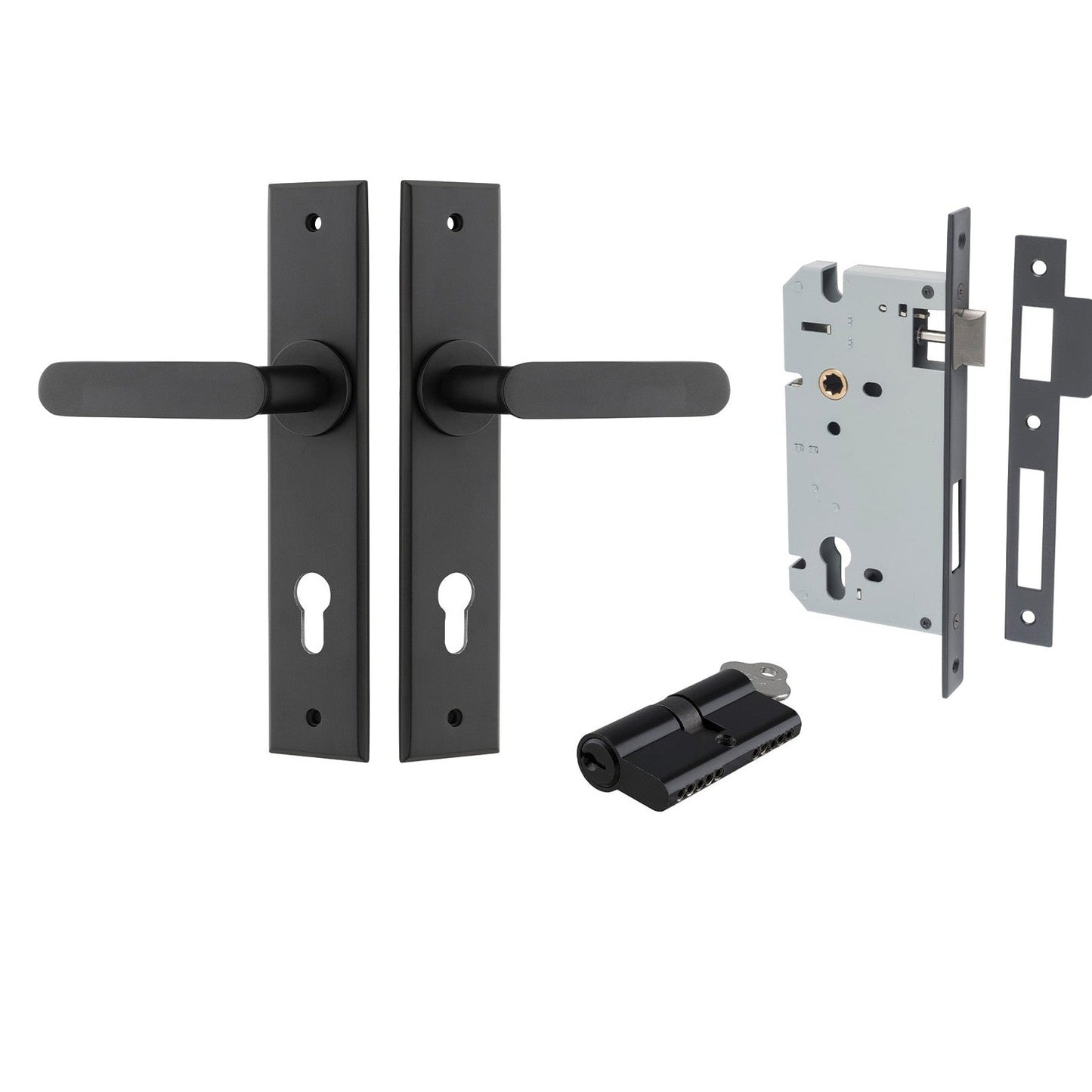 Iver Door Handle Bronte Chamfered Key/Key Matt Black Entrance Kit