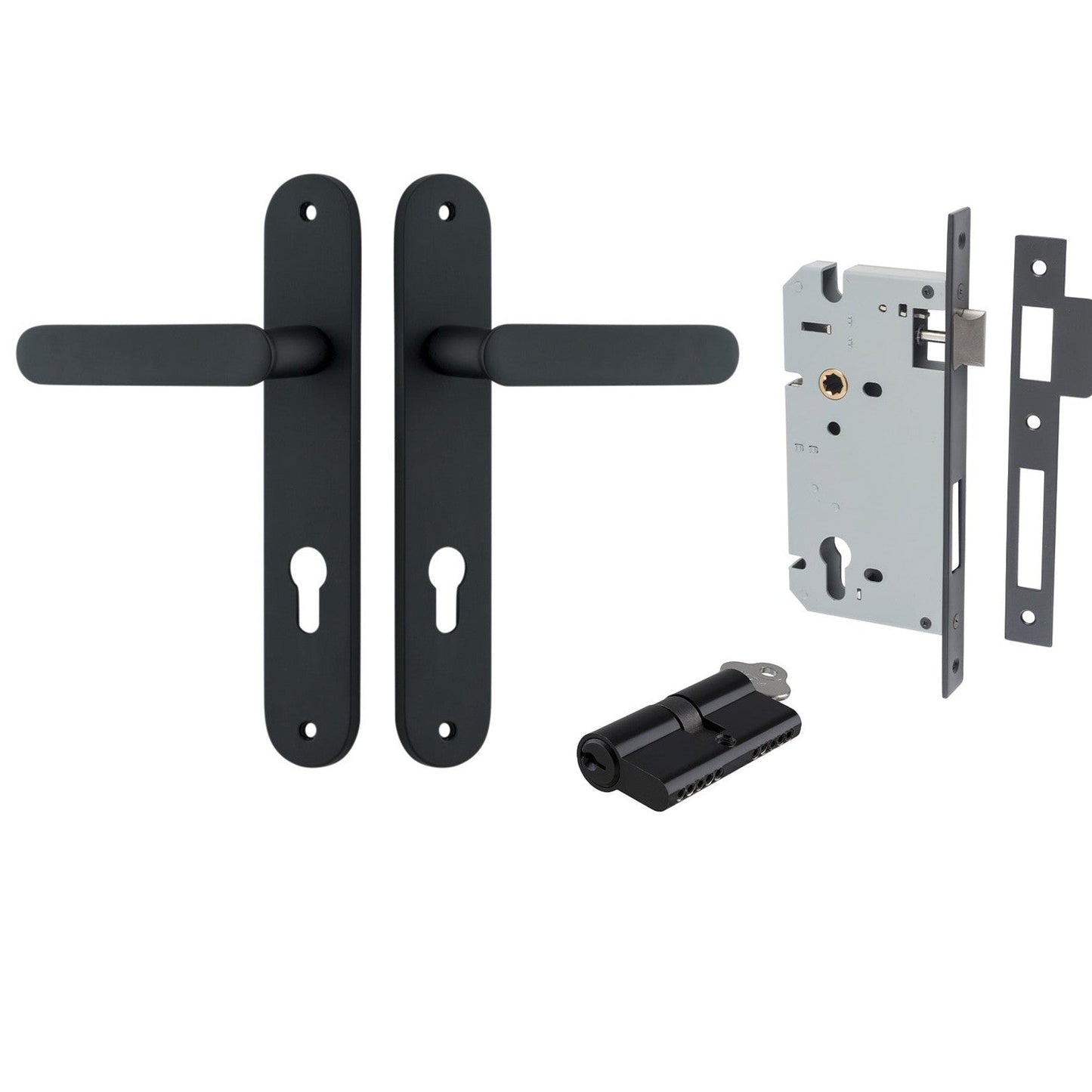 Iver Door Handle Bronte Oval Euro Pair Key/Key Matt Black Entrance Kit