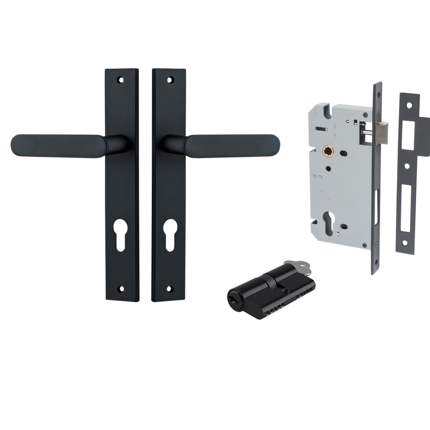 Iver Door Handle Bronte Rectangular Euro Pair Key/Key Matt Black Entrance Kit