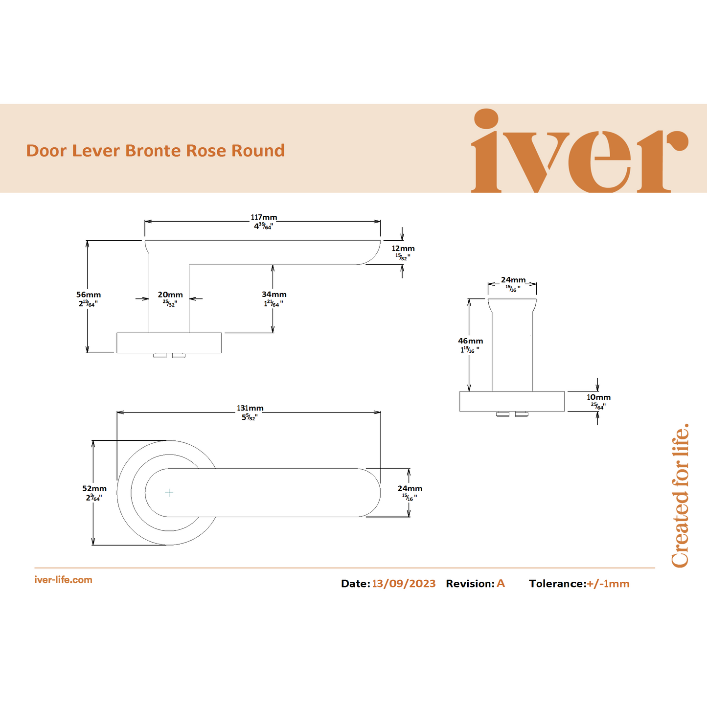 Iver Door Handle Bronte Rose Round Brushed Brass Passage Kit