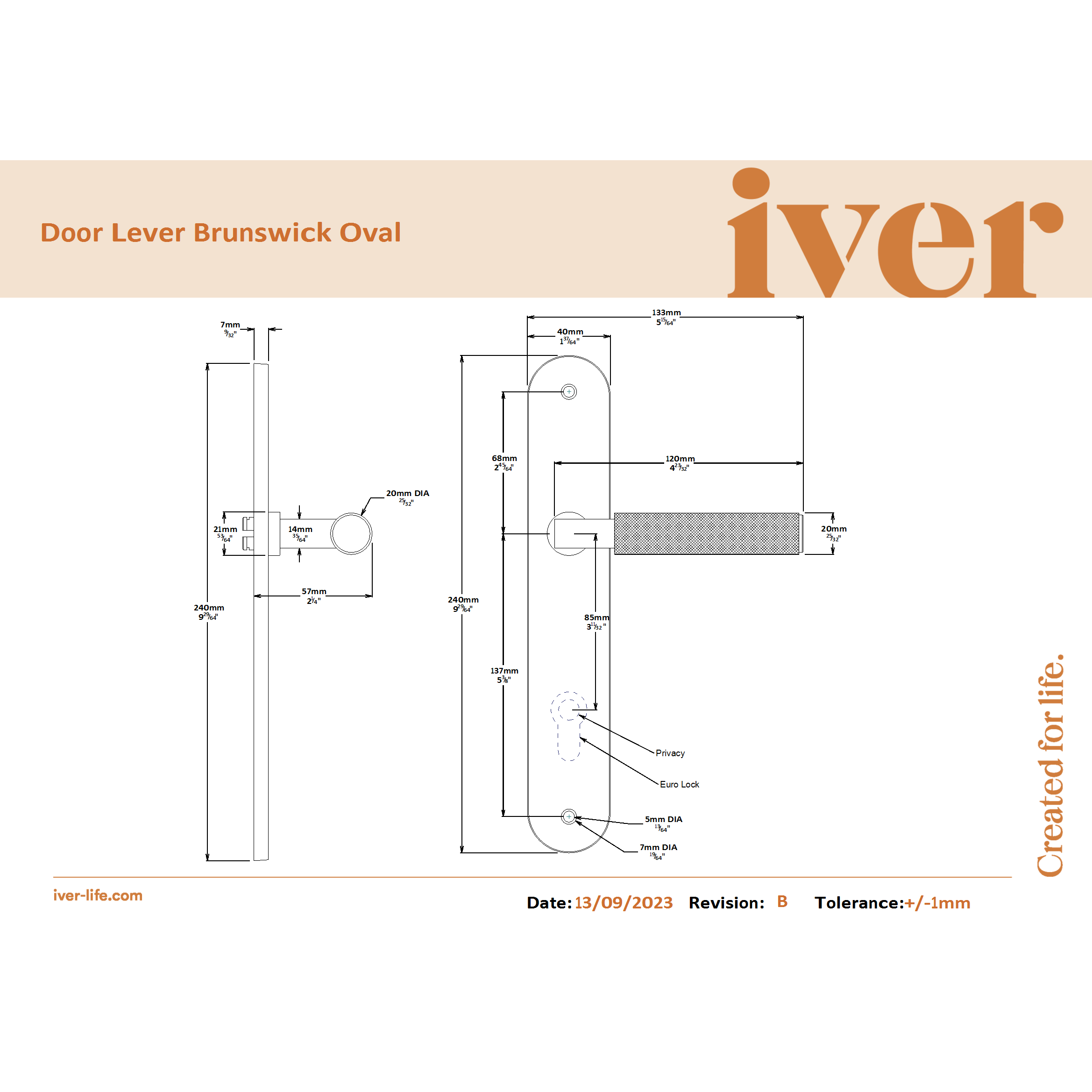 Iver Door Handle Brunswick Oval Latch Polished Chrome