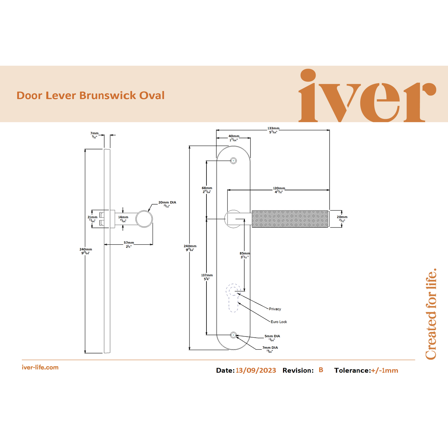 Iver Door Handle Brunswick Oval Privacy Signature Brass