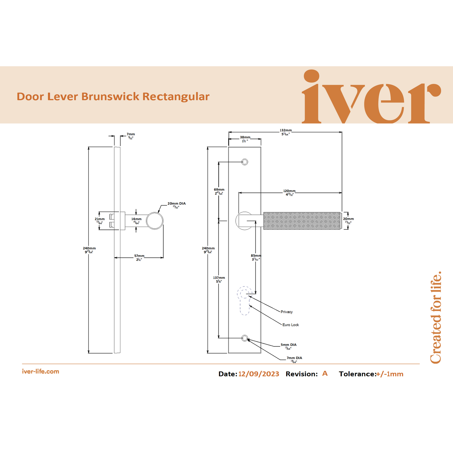 Iver Door Handle Brunswick Rectangular Privacy Signature Brass