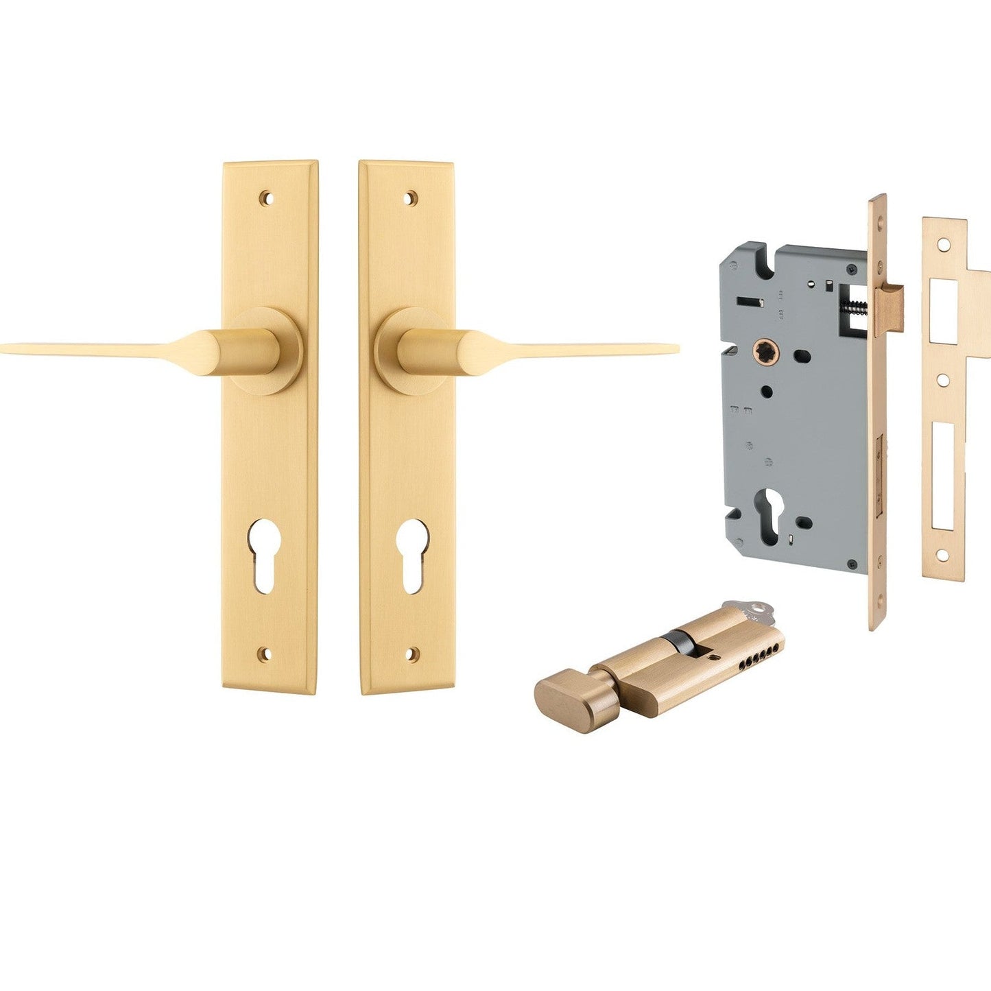 Iver Door Handle Como Chamfered Key/Key Brushed Brass Entrance Kit