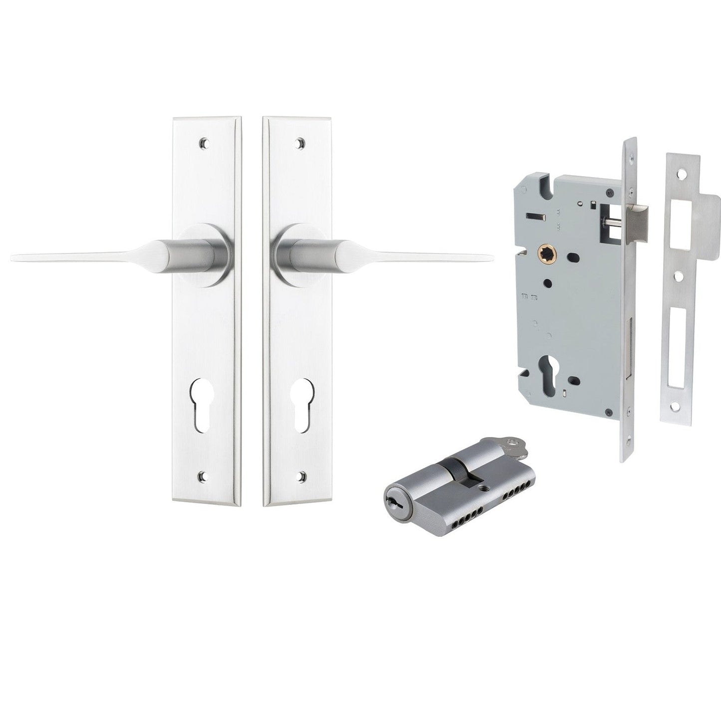 Iver Door Handle Como Chamfered Key/Key Brushed Chrome Entrance Kit