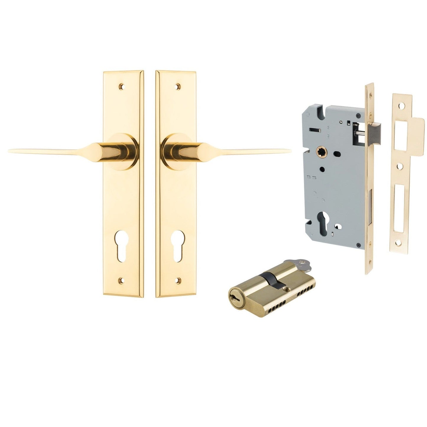 Iver Door Handle Como Chamfered Key/Key Polished Brass Entrance Kit