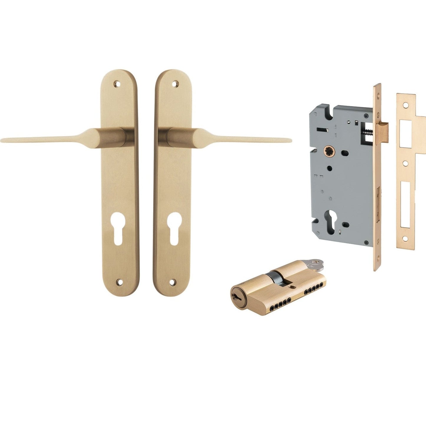 Iver Door Handle Como Oval Euro Pair Key/Key Brushed Brass Entrance Kit