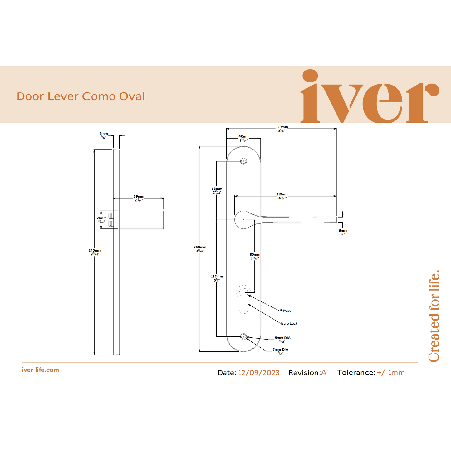 Iver Door Handle Como Oval Signature Brass Passage Kit