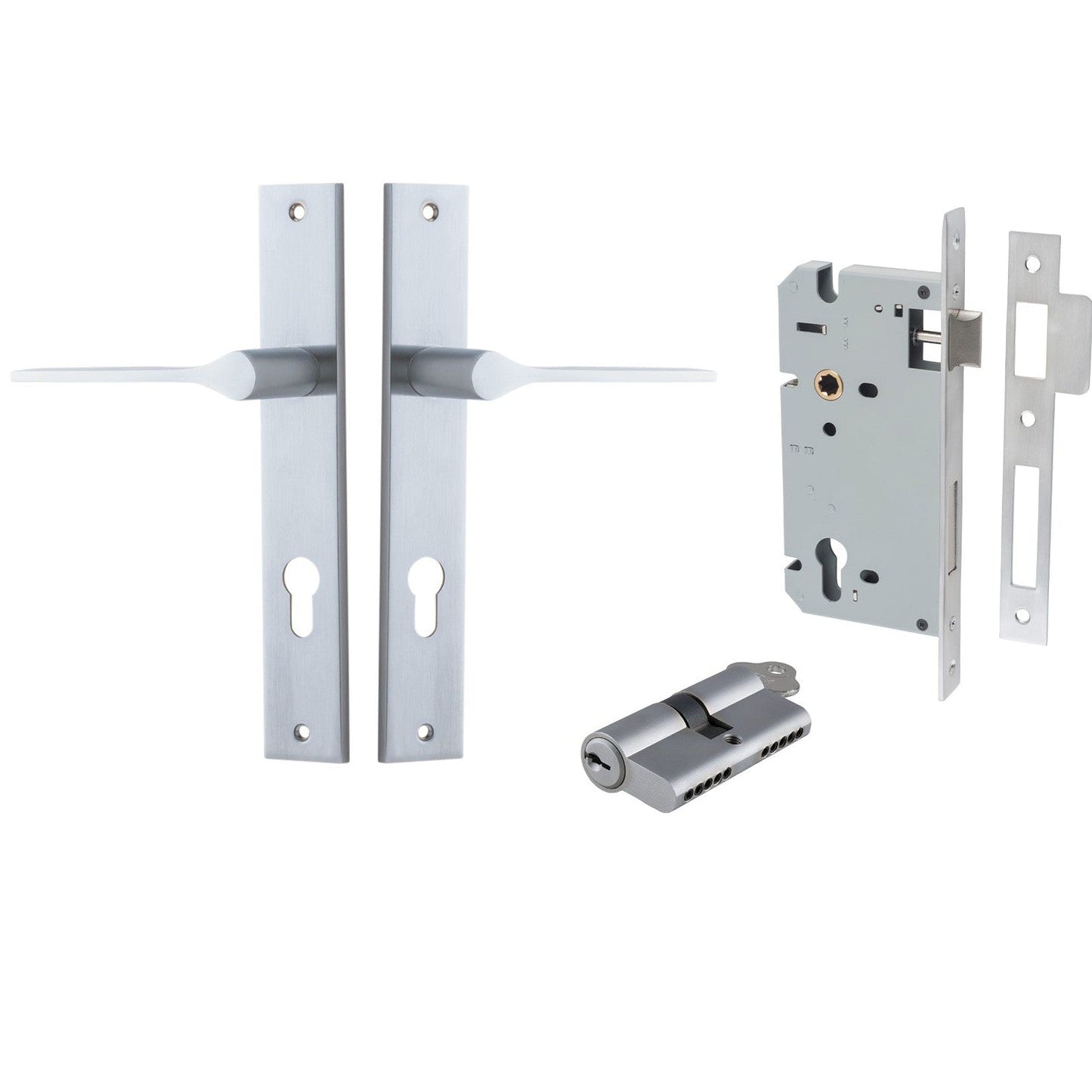 Iver Door Handle Como Rectangular Euro Pair Key/Key Brushed Chrome Entrance Kit